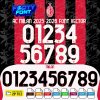 AC Milan 2025-2026 font showing the numbers for both the Serie A home and away kits.