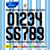 Argentina 2026 World Cup font showing the complete alphabet and numbers for the home kit.