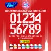 Fan-made Bayern Munich Font UCL 2026 home kit font showing the complete alphabet and numbers in white on a red background.