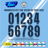 Manchester City 2025-2026 UCL font showing the complete alphabet and numbers for the home kit.