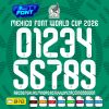Mexico 2026 World Cup font showing the complete alphabet and numbers for the home kit.