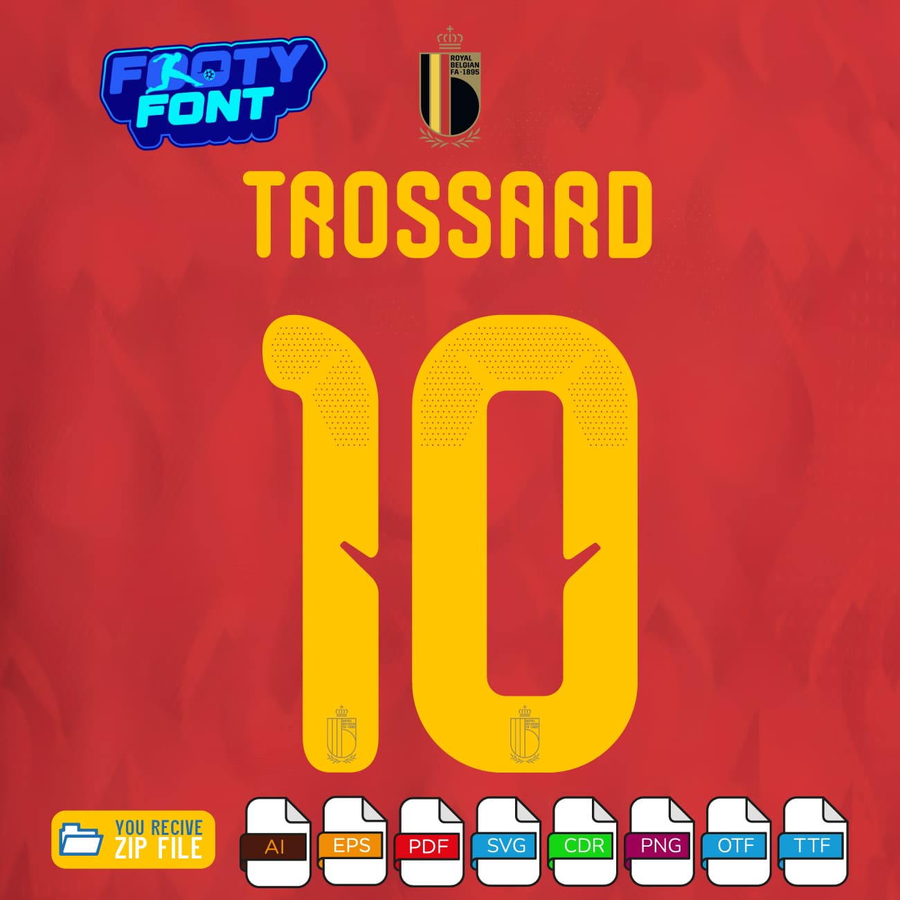 Belgium Font World Cup 2026 2 Belgium World Cup jersey font, Trossard 10 example, Belgium World Cup 2026 kit typeface