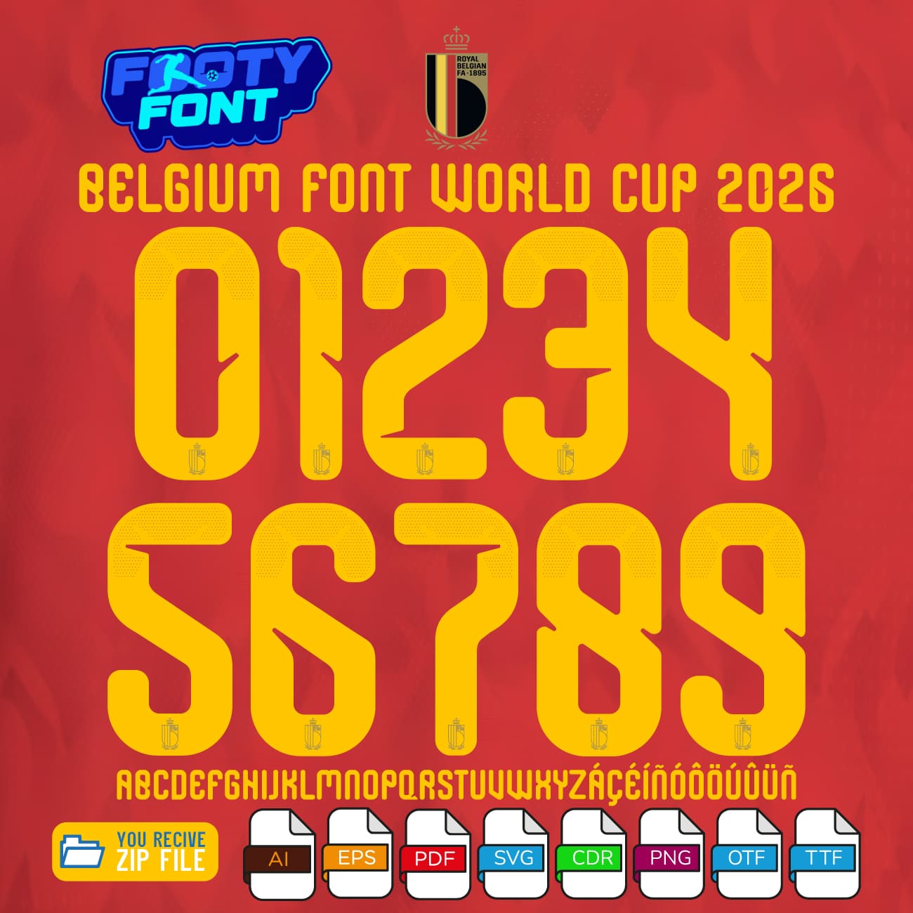 Belgium Font World Cup 2026 1 Belgium Font World Cup 2026 football kit, Belgium 2026 kit font, full numbers & alphabet pack