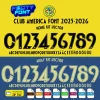 Club América Font 2025-2026 font showing the styles for both the yellow home kit and the blue away kit.