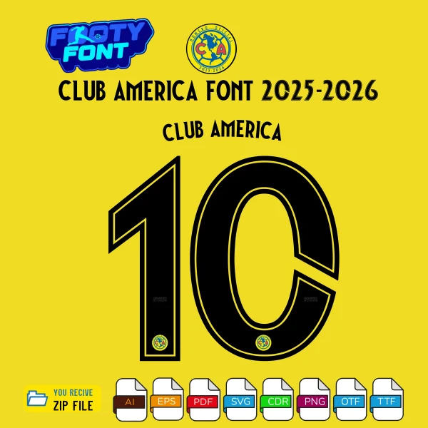Club América 2025-2026 jersey font mockup showing the number '10' and the club name.
