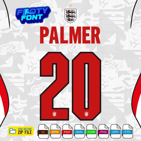 Cole Palmer #20 jersey mockup using the England Font World Cup 2026 Home Kit.