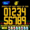 Jamaica Font World cup 2026 showing the complete alphabet and yellow 3D numbers for the away kit.