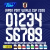 Japan Font World Cup 2026 Home Kit showing the complete alphabet and dot-patterned white numbers.