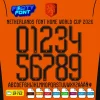 Netherlands Font World Cup 2026 Home showing the complete alphabet and black numbers with inner line details.