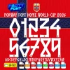 Norway Font World Cup 2026 Home showing the complete alphabet and unique runic white numbers.